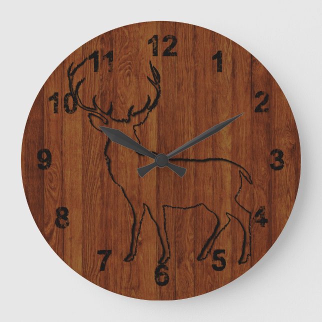 Grande Horloge Ronde Cerf sculpté Dans L'Effet Bois Sombre (Recto)
