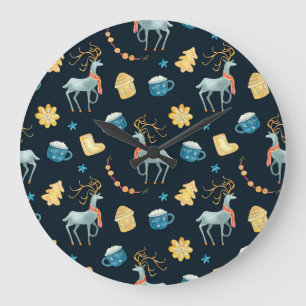 Grande Horloge Ronde Cerfs de Noël : Aquarelle Motif sans ambages