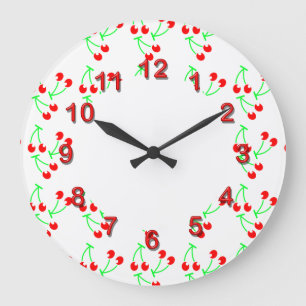 Grande Horloge Ronde Cerise rouge, fruit d'été