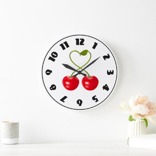 Grande Horloge Ronde Cerises avec l'horloge de tiges