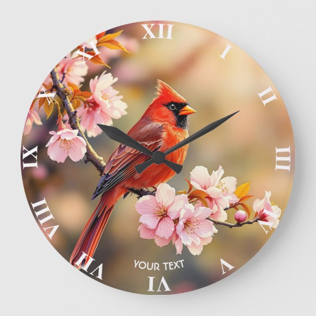 Grande Horloge Ronde Cerisier d'oiseaux rouges mignons Imaginaire (Recto)