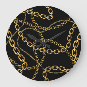 Grande Horloge Ronde Chaîne dorée transparente, motif élégante.