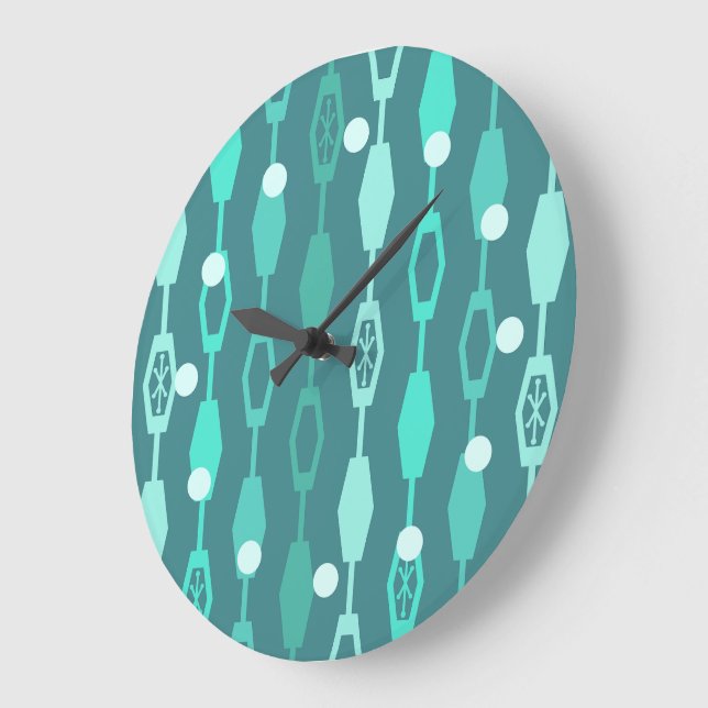 Grande Horloge Ronde Chaînes modernes du milieu du siècle Turquoise (Angle)