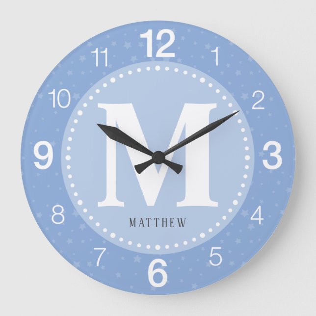Grande Horloge Ronde Chambre de bébé garçon Monogram Bleu (Recto)
