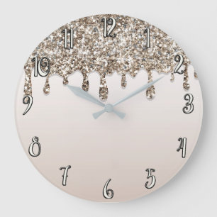 Grande Horloge Ronde Champagne Gold Glitter Drip