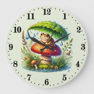 Grande Horloge Ronde Champignons amateurs de grenouilles mignonnes