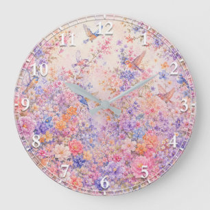 Grande Horloge Ronde Chants d'oiseaux parmi les fleurs