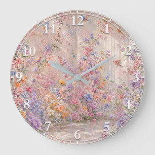 Grande Horloge Ronde Chants d'oiseaux parmi les fleurs