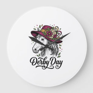 Grande Horloge Ronde Chapeau de cheval floral Derby Day Dessin de gravu