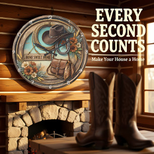 Grande Horloge Ronde Chapeau de Cowboy Home Sweet Home