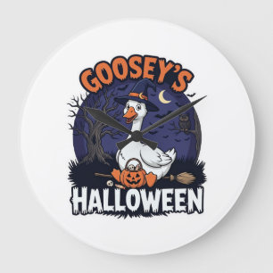 Grande Horloge Ronde Chapeau de sorcière citrouille d'oie Halloween de