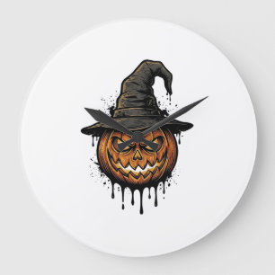 Grande Horloge Ronde Chapeau De Sorcière Vintage Citrouille Graphique H