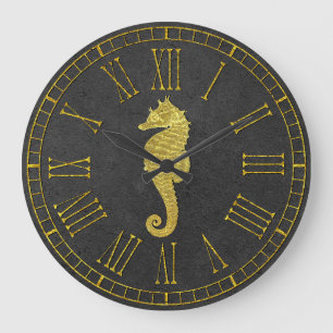 Grande Horloge Ronde Charbon de bois de regard d'aluminium d'hippocampe