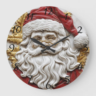Grande Horloge Ronde Charmante sculpture Père Noël incarne Noël