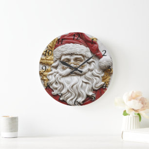 Grande Horloge Ronde Charmante sculpture Père Noël incarne Noël