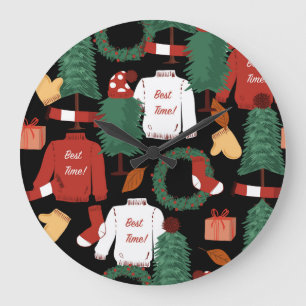 Grande Horloge Ronde Charme de Noël : Jouer Motif Festif.