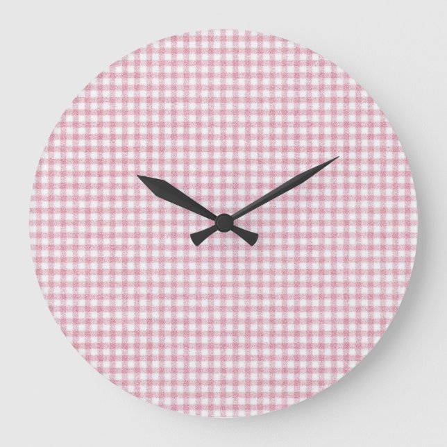 Grande Horloge Ronde Charme Gingham Rose et Blanc Velouté (Recto)