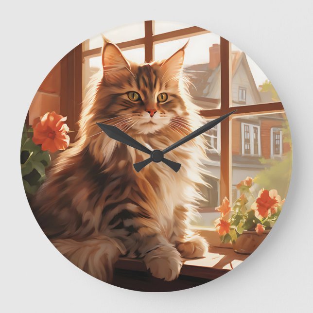 Grande Horloge Ronde Charming Maine Coon Chat (Recto)