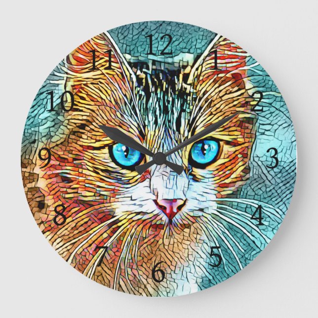 Grande Horloge Ronde Chat 685 Turquoise Orange (Recto)