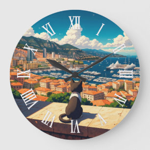 Grande Horloge Ronde Chat à Monaco Monte Carlo Europe Voyage