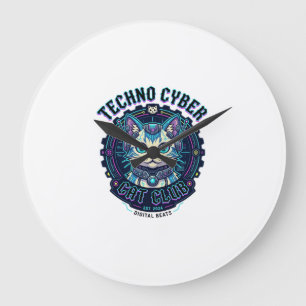 Grande Horloge Ronde Chat Cyber Techno Drôle Conception Amateur de Chat