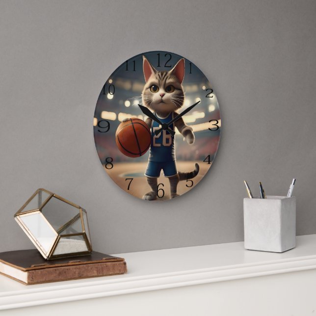 Grande Horloge Ronde Chat de basket-ball, (Bureau)