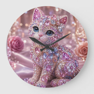 Grande Horloge Ronde Chat de nuit en velours Impression esthétique