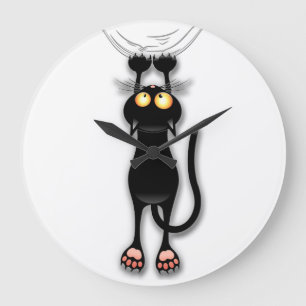 Grande Horloge Ronde Chat drôle Personnage Grattant Tissu