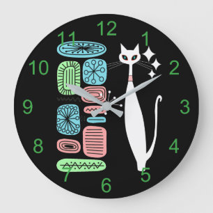 Grande Horloge Ronde Chat frais moderne de la rétro moitié du siècle