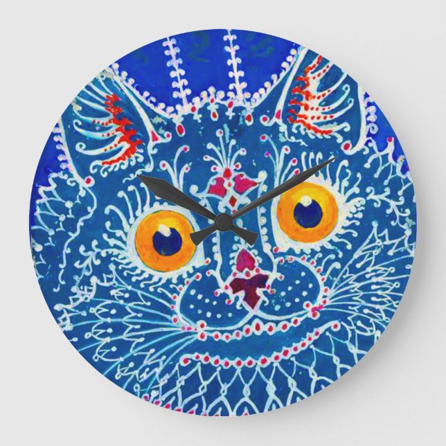 Grande Horloge Ronde Chat gothique bleu (Recto)