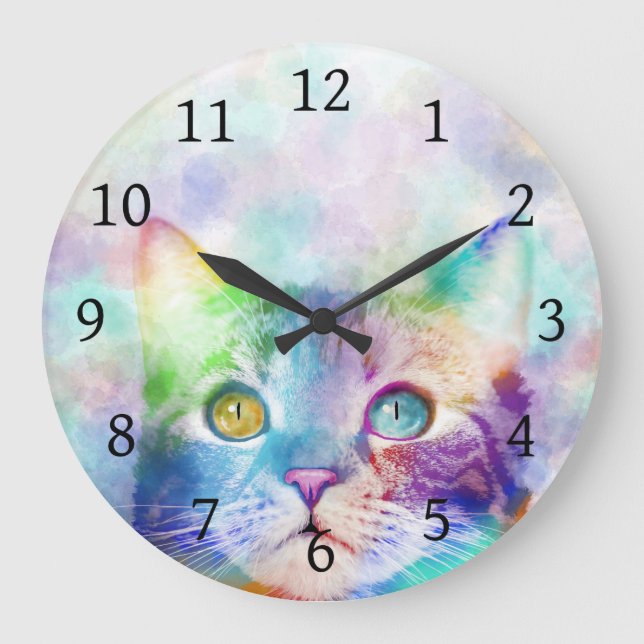 Grande Horloge Ronde chat multicolore cat 663 (Recto)