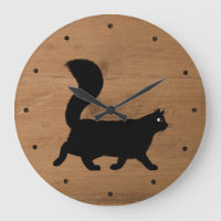 Chat noir à pied avec longue queue Faux Bois