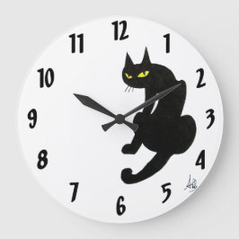 Grande Horloge Ronde CHAT NOIR blanc