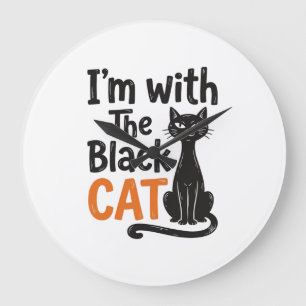 Grande Horloge Ronde Chat noir drôle Gravure vintage Design Halloween
