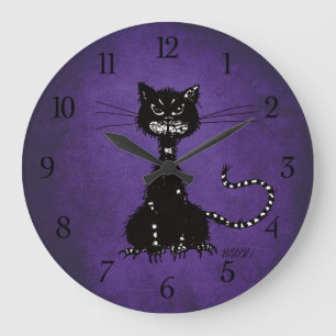 Grande Horloge Ronde Chat noir du Gothic