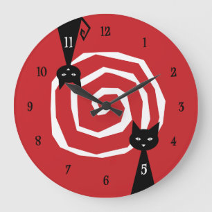 Grande Horloge Ronde Chat noir élégant