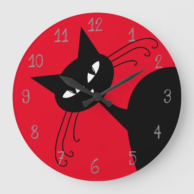 Grande Horloge Ronde Chat noir Feline (Recto)
