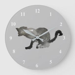 Grande Horloge Ronde Chat noir koolaid félin en aquarelle