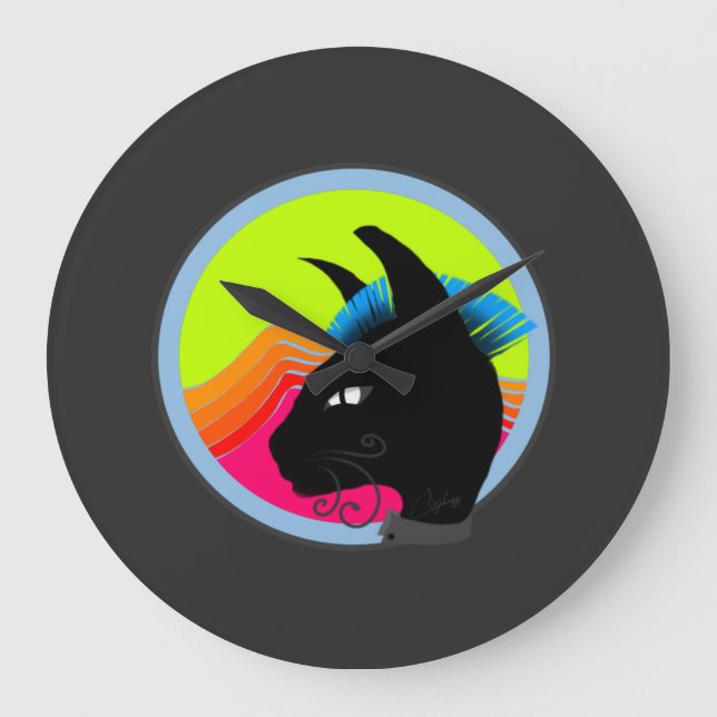 Grande Horloge Ronde Chat noir Retro Punk Vibe (Recto)