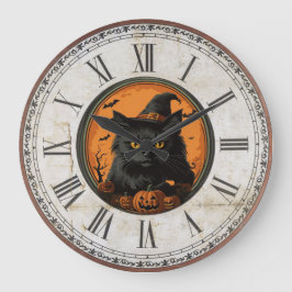 Grande Horloge Ronde Chat noir Vintage Halloween
