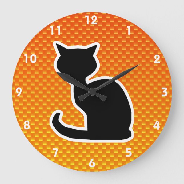 Grande Horloge Ronde Chat orange jaune (Recto)