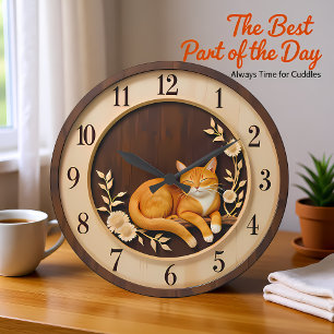 Grande Horloge Ronde Chat orange tabby souriant Nature