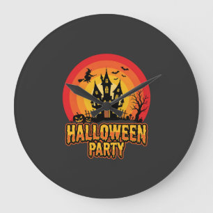 Grande Horloge Ronde Château Hanté Soirée Halloween Vecteur Rétro