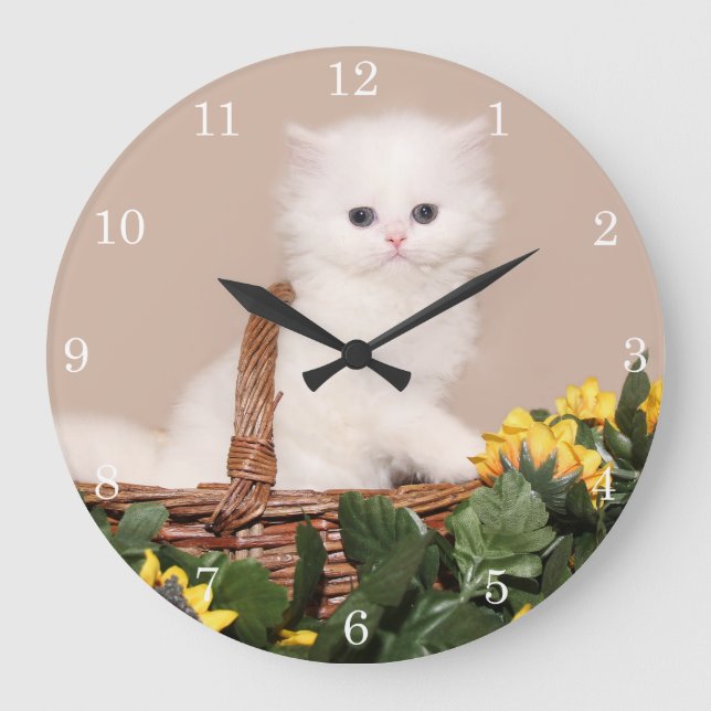 Grande Horloge Ronde Chaton perse blanc (Recto)
