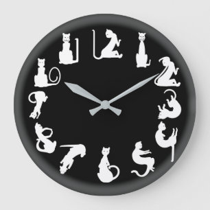 Grande Horloge Ronde CHATS BLANCS en NOIR par Slipperywindow