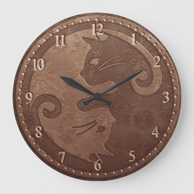 Grande Horloge Ronde Chats de cuivre de Yin Yang (Recto)