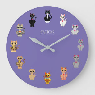 Grande Horloge Ronde Chats de dessin animé mignons