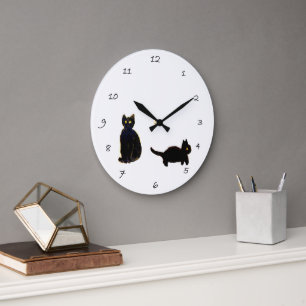 Grande Horloge Ronde Chats noirs mignons