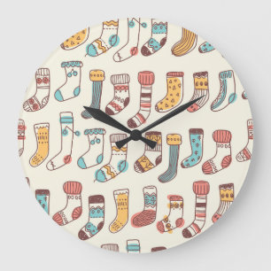 Grande Horloge Ronde Chaussettes Doodle mignonnes : Simplicité scandina