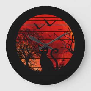 GRANDE HORLOGE RONDE CHAUSSURES ROUGE LUNE NUIT NOIR CHATS AMOUREUX